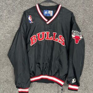 Vintage Starter Chicago‎ Bulls NBA Pullover Jacket Black Mens Size M